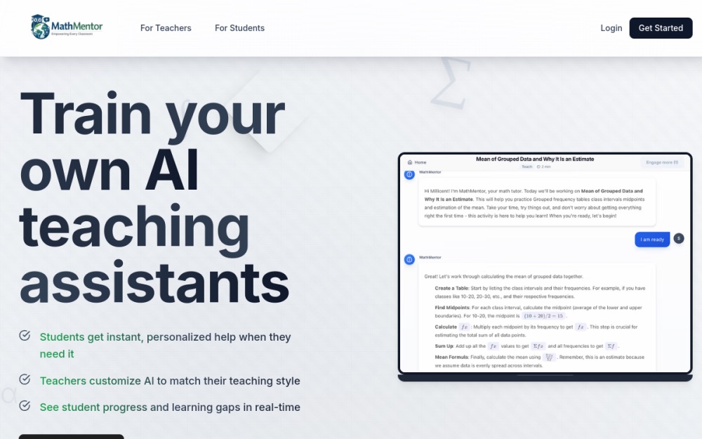 MathMentor landing page