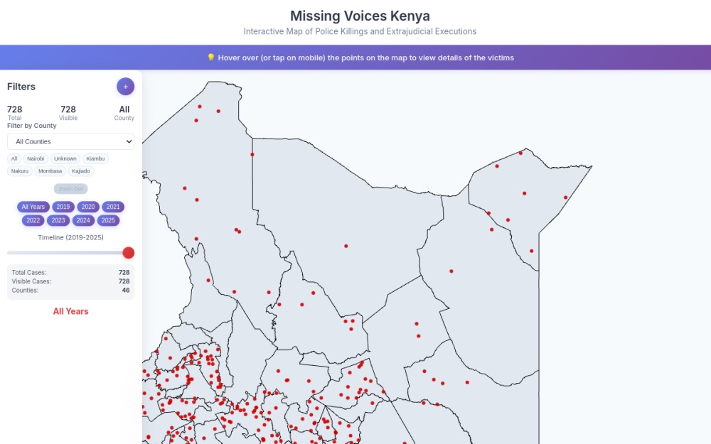 Missing Voices Kenya interactive map